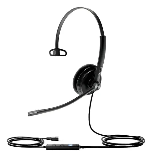 Headset USB Yealink UH34 Mono Lite Preto Com Microfone e Cancelamento de Ruído