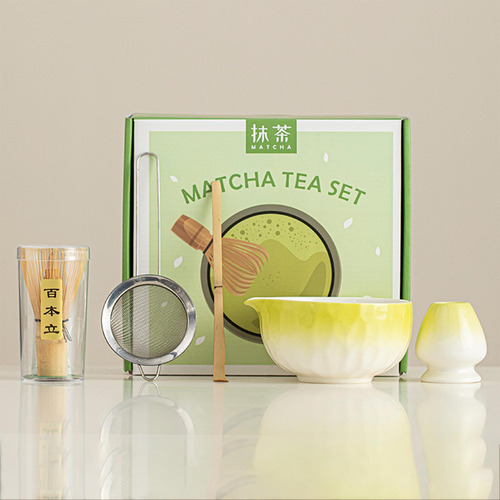 5x Matcha Set Watch Stand Utensils Hechos A Mano De Amarillo