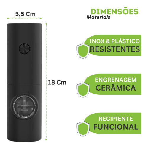 Jogo 2 Moedores Elétrico Dosador Sal Pimenta Reino Premium