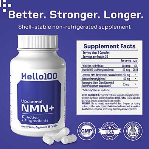 Imagen 3 de 7 de Suplemento Vitamina B3 Suplemento Nmn Liposomal Hello100, 5