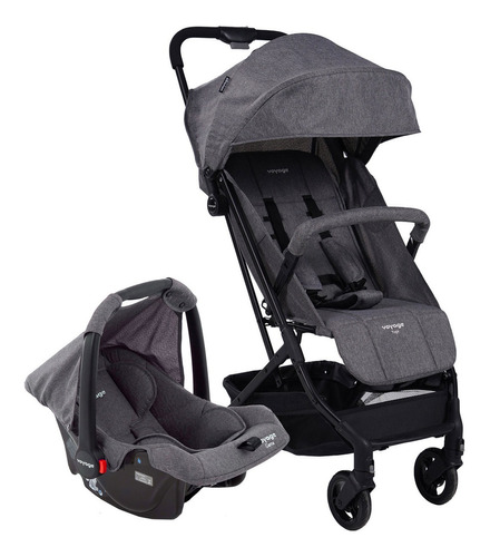 Carrinho De Bebê Travel System + Bebê Conforto Gama Voyage Cor Cinza mescla Cor do chassi Preto