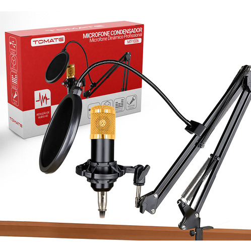 Microfone Condensador Profissional Dourado Para Gravações E Apresentações