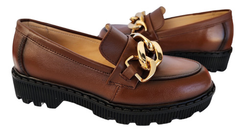 Zapatos Mocasines De Piel Dama Elegante Casual Moda Cadena