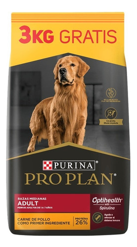 Alimento Pro Plan OptiHealth Pro Plan para perro adulto de raza mediana sabor pollo y arroz en bolsa de 18 kg