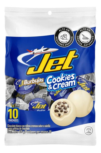 Chocolatina Jet Burbujas Cookies & Cream 135 Gr 10 Unidades