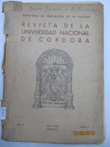 Revista De La Universidad Nacional De Cordoba 1953 Nª1