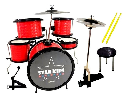 Bateria Infantil Luen Star Kids Vermelha