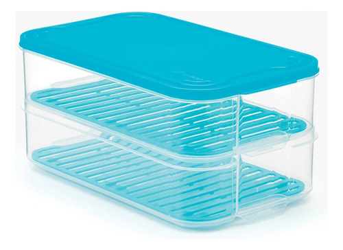 Organizador, Guardar Alimentos,2 Compartimientos Betterware Transparente Con Tapa Verde Aqua