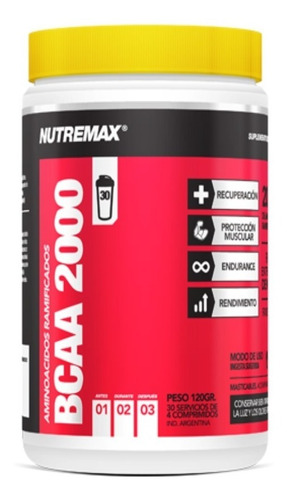 Bcaa 2000 Nutremax Aminoacidos Ramificados 30servs Fatiga Sabor Sin sabor