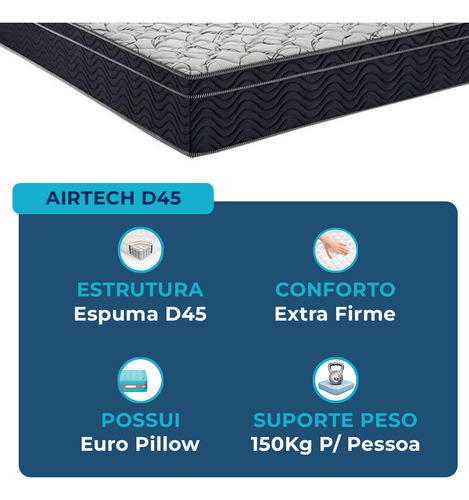 Cama Box Viúvo Branco + Colchão Airtech D45 D45 Ortobom