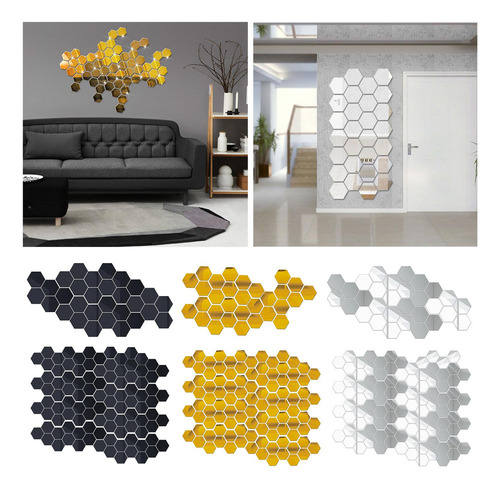 Para Juego De Pegatinas De 100 Piezas De Espejo Hexagonal, /
