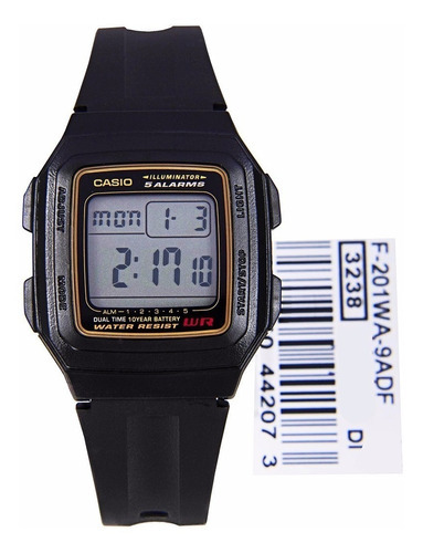 Reloj Casio F-201wa-9a Local A La Calle Centro Color de la malla Negro Color del bisel Negro Color del fondo Gris