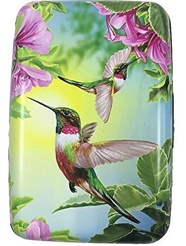 Rfid Secure Armored Wallet Wings Colibri Con Flores De Color