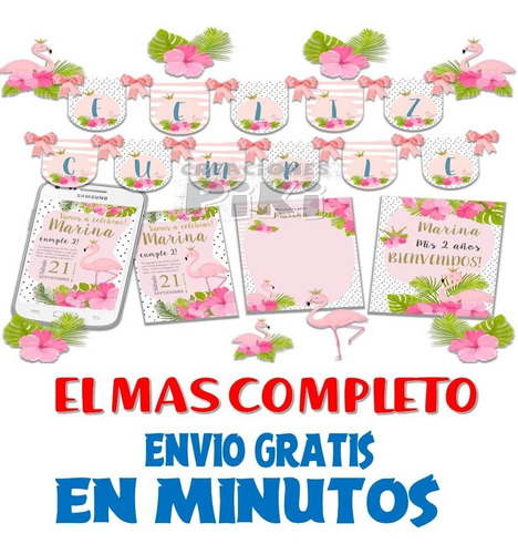 Kit Imprimible Candy Bar Flamenco Rosa El Mas Completo