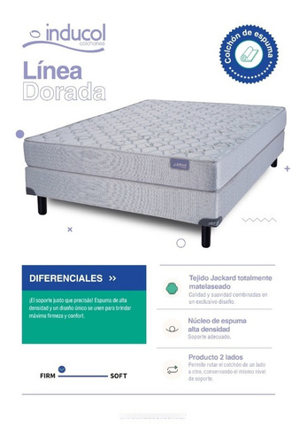 Imagen 5 de 6 de Colchon 2p Inducol Linea Dorada Espuma 140x190x24 Alta Dens
