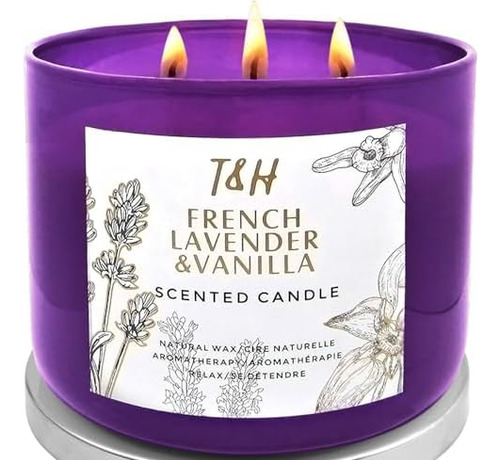 Vela De Aromaterapia De Vainilla Y Lavanda De 3 Mechas | Vel