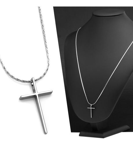 Corrente Crucifixo Masculino Cruz J-1178 Aço Inox Prata