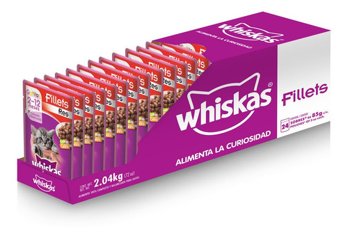 Imagen 2 de 5 de Whiskas, Alimento Gatitos, Res, 24ud 85g C/u