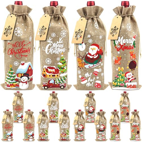 16 Pcs Burlap Wine Bags Christmas Wine Gift Bags Burlap...