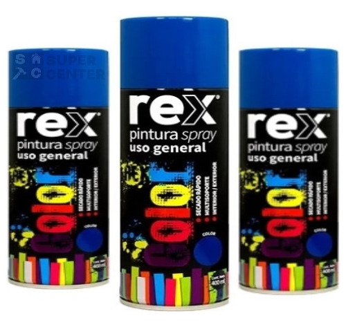 Rex Spray Aerosol Color 400ml Azul Set/pack/kit X3 Unidades