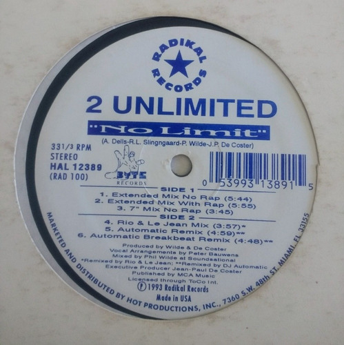 2 Unlimited No Limit Maxi Vinilo Original Edición Usa 1993