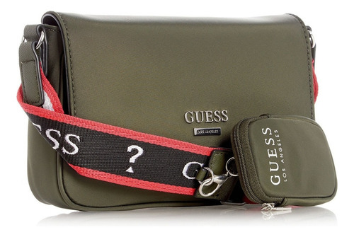 Bolsa Guess Carbondale Crossbody Flap Color Verde Para Mujer Acabado de los herrajes Niquel Color Verde olivo Diseño de la tela Liso