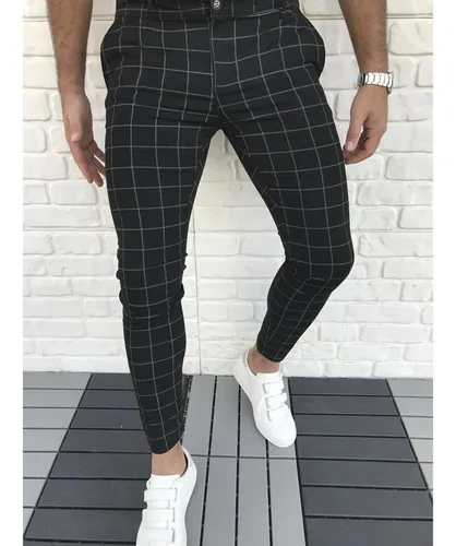 Pantalones Moda Hombres Casual Slim Fit Estampado A Cuadros