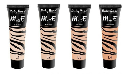 Base LĂquida Matte Ruby Rose - Caja con 48 Un. - Nuevos Modelos Color L1 L2 L3 L4
