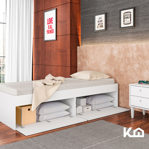 Base Cama Individual Con Cajones Kingshouse Recamara Color Blanco