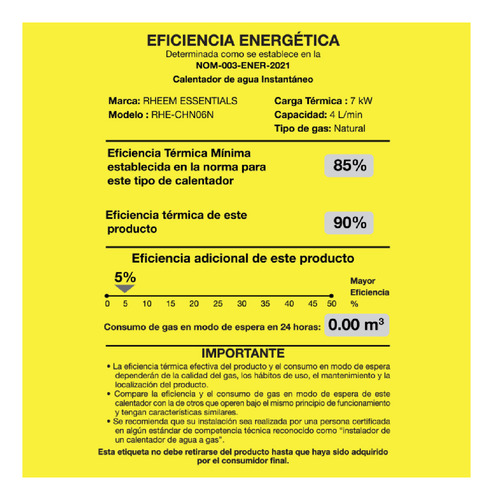 Calentador De Agua Rheem Instantáneo Gas Natural 7 Kw