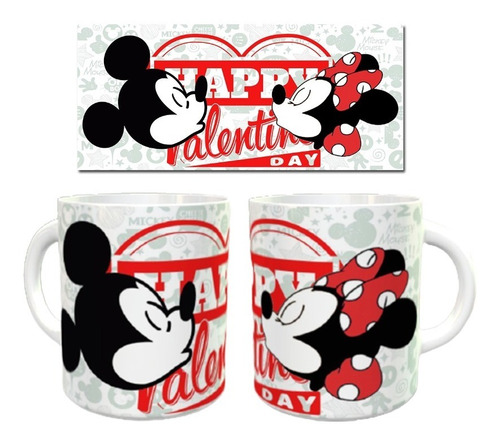 Taza Mickey Y Minnie Beso Feliz San Valentin / Regalo Amor