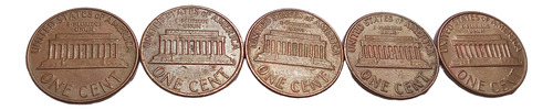 Lote 5 Moedas Antigas One Cent De Dólar Americano (Usado)
