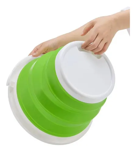Balde Plegable De Silicona Portatil Con Manija Calidad 5 Lts Verde Lima