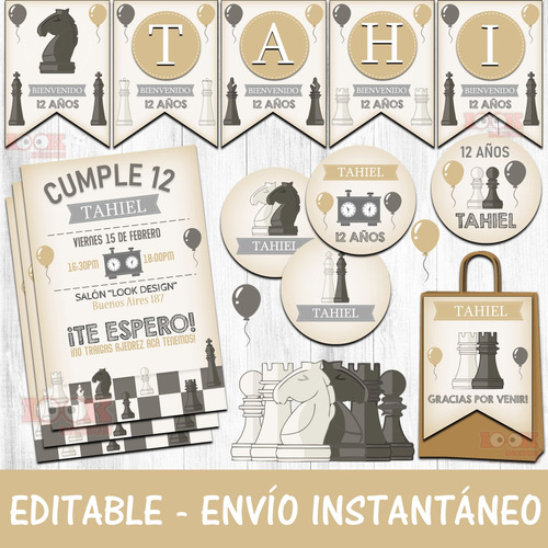 Kit Imprimible Candybar Ajedrez 100% Editable Powerpoint