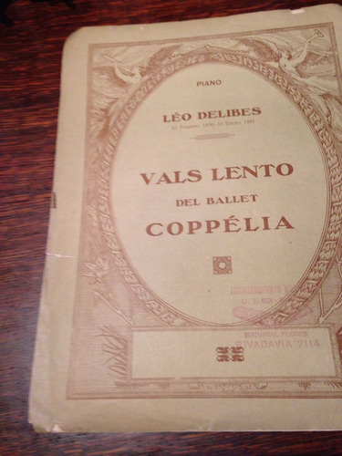 Partitura Vals Lento Del Ballet Coppelia Para Piano