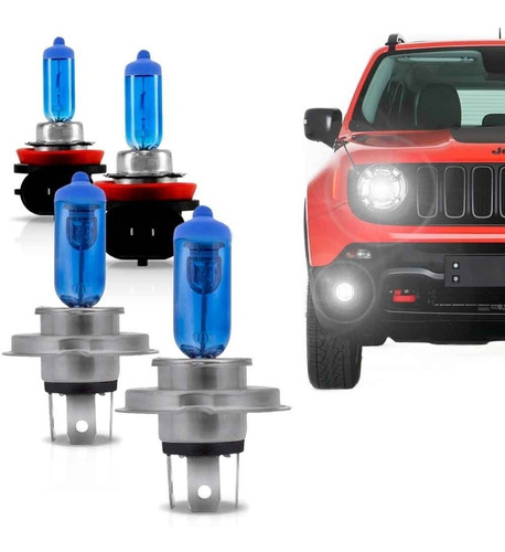 Kit Lâmpadas Super Brancas Jeep Renegade H4 + H11 Tech One