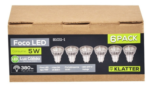 Set De 6 Focos Led- Klatter, Cob 5w Gu10 3000k, Luz Cálida