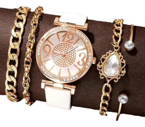 Set Reloj Para Mujer Blanco  Reloj Dama Con Pulseras Kit