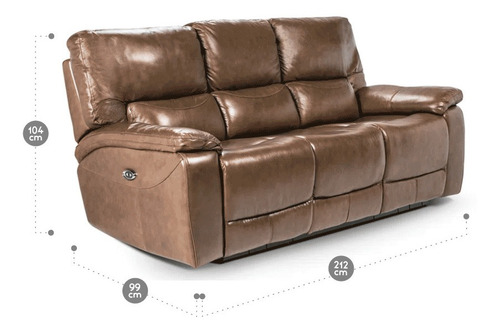 Rosen Sofá Reclinable Poch Cuero Tabaco 3 Cuerpos