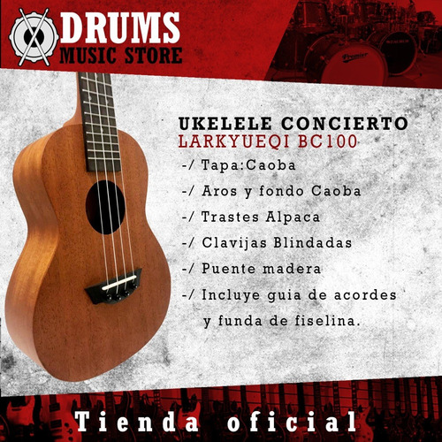 Imagen 2 de 10 de Ukelele De Madera Concierto + Envio + Funda