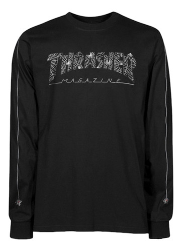 Remera Thrasher Manga Larga Modelo Web Negro Exclusiva