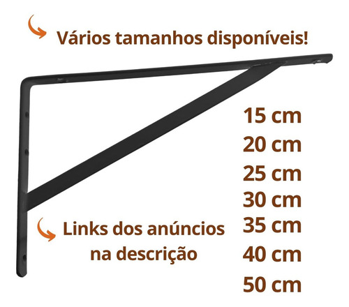 Mão Francesa 50cm - Kit Com 6 Suportes + Parafusos - Cantoneira Industrial - Cor Preto - Suporte para Prateleira de Madeira