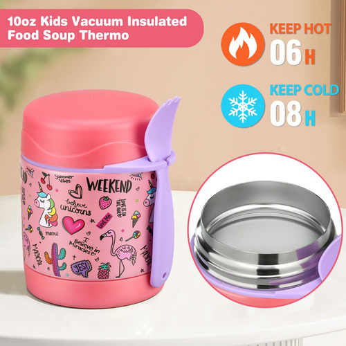 Lonchera Juego 4 Piezas Con Termo Recipiente Y Tarro Rosa