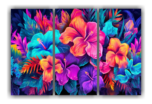 Tres Cuadros Pinturas Flores Personalizadas 90x60cm