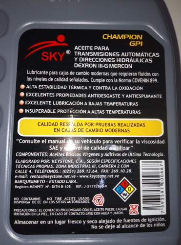 Imagen 2 de 2 de Aceite Dexron Iii Mercon Transmisiónes Automaticas Y Direcci