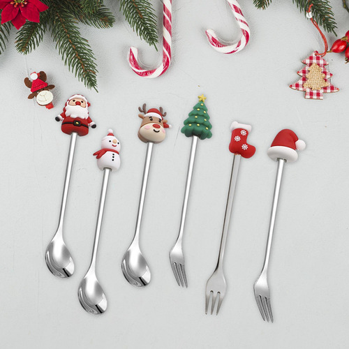 Juego De Tenedores Y Cucharas Navideñas, Plata 6 Piezas