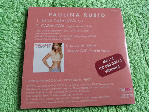 Eam Cd Maxi Single Paulina Rubio Baila Casanova 2002 Promo (Usado)