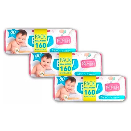 Toallas Humedas Babycare Wipes Premium C/tapa Pack X3 /480un