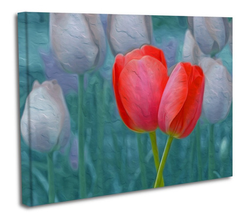 Cuadro Lienzo Canvas 80x120cm Tulipanes Florecer Tipo Oleo