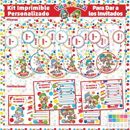 Payasos Patatí Patatá Kit Imprimible Personalizado Candy Bar